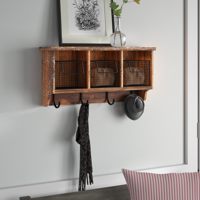 Gracie Oaks Burlington 3 Wooden Cubbies Wall Mounted Coat Rack with